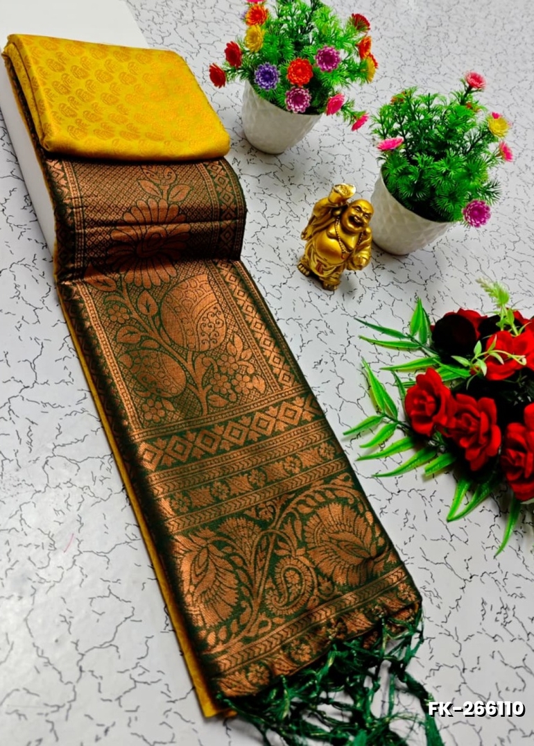 Premium Fancy kubera Softy Saree Rapier Fancy  Light Weight Silk Saree - YELLOW