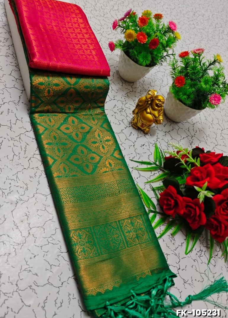 Premium fancy kubera softy saree rapier fancy light weight silk saree - DARK PINK