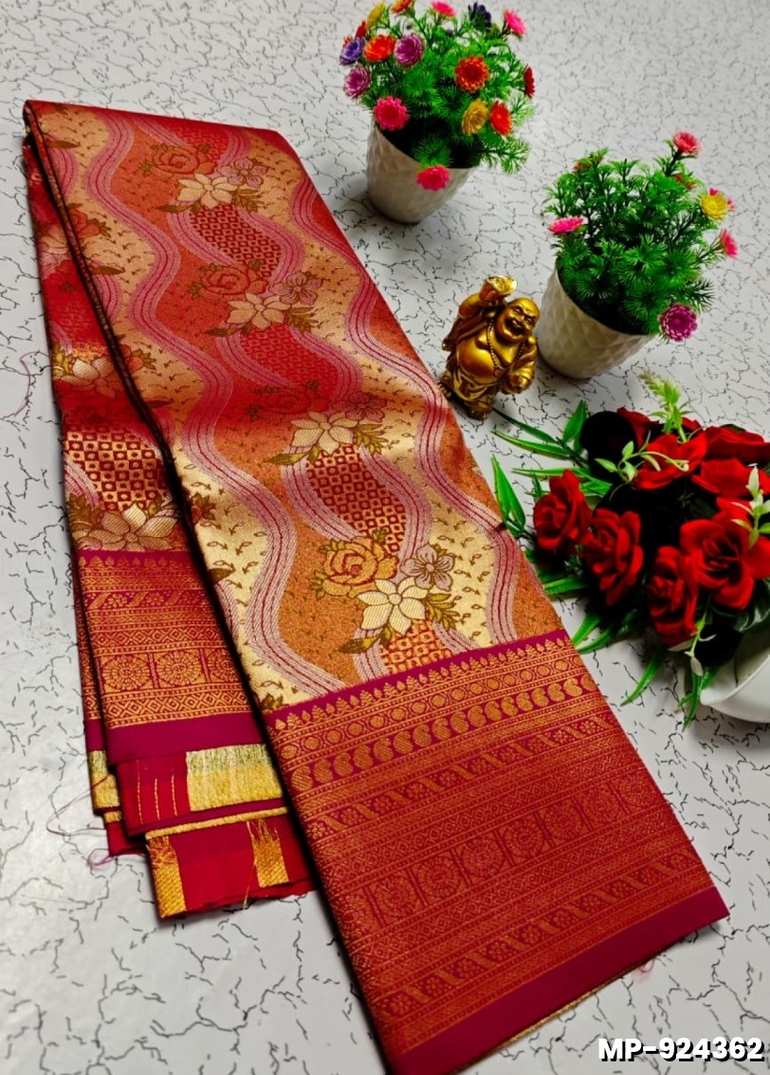 Bridal silk gold silvar and copper zari weave and wedding art silk suba muhurtha pattu sarees - MAROON COLOR (2)