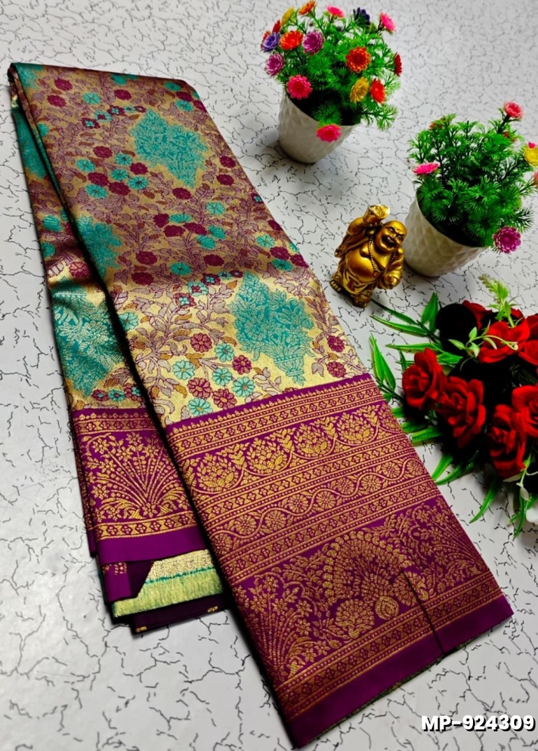 Bridal silk gold silvar and copper zari weave and wedding art silk suba muhurtha pattu sarees - PURPLE COLOUR