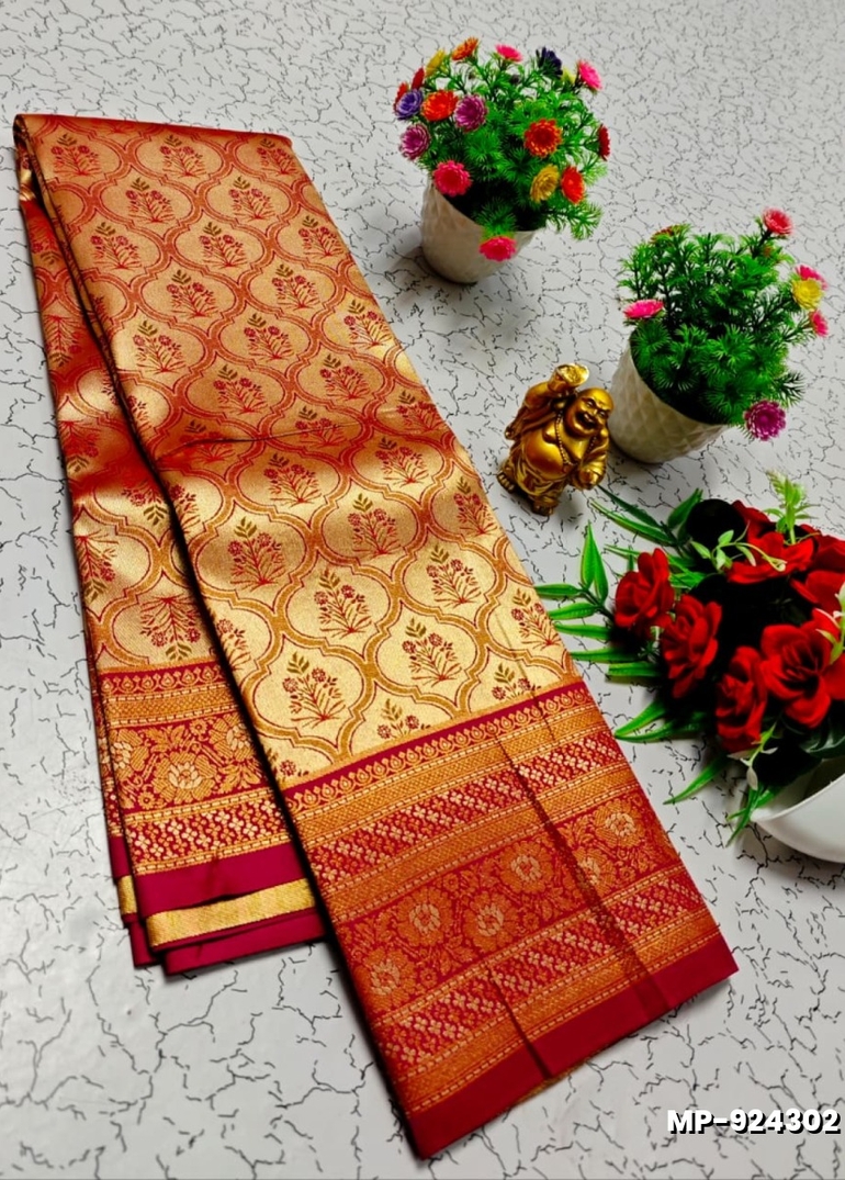 Bridal silk gold silvar and copper zari weave and wedding art silk suba muhurtha pattu sarees - MERUN (2)