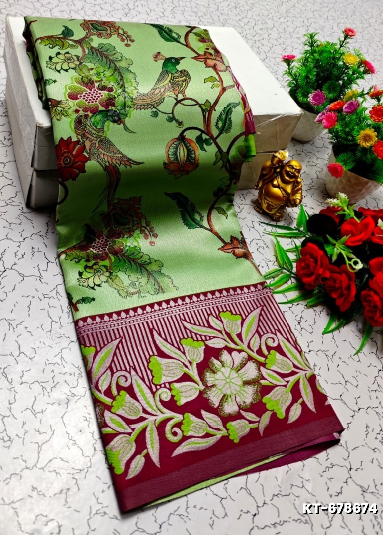 Elegant kalamkari tissue saree for festivities & weddings - EMERALD COLOUR (1)