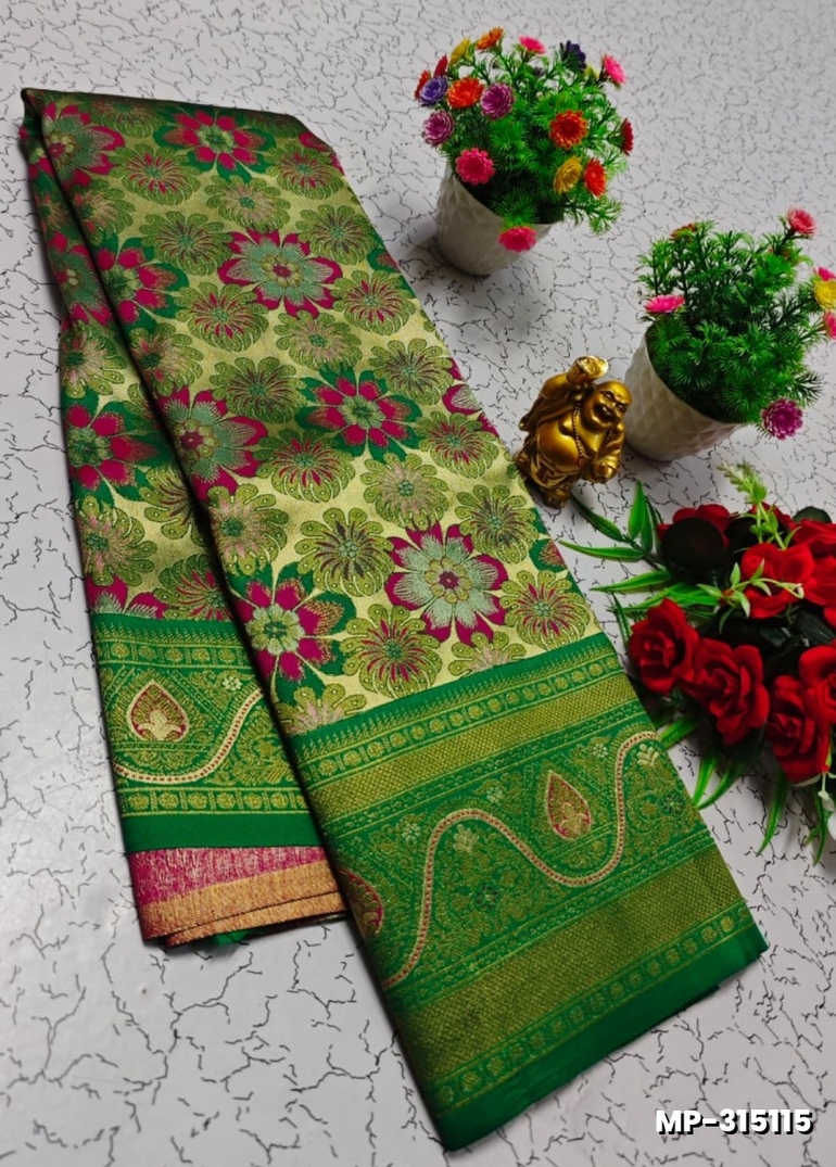 Bridal silk gold silvar and copper zari weave and wedding art silk suba muhurtha pattu sarees - GREEN (2)