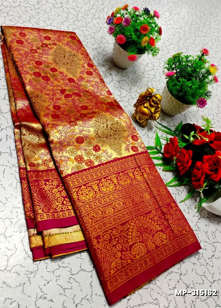 Bridal silk gold silvar and copper zari weave and wedding art silk suba muhurtha pattu sarees - MAROON COLOR (3)