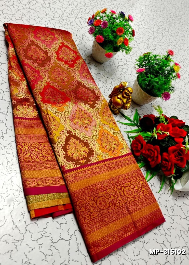 Bridal silk gold silvar and copper zari weave and wedding art silk suba muhurtha pattu sarees - MERUN (3)