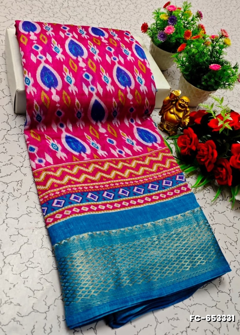 Fancy Print  Office Wear Cotton Sarees All Over Body Poo Design Premium Look lightweight Comfortable Wear - DARK PINK (2)