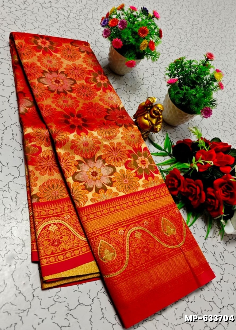 Bridal silk gold silvar and copper zari weave and wedding art silk suba muhurtha pattu sarees - RED (1)