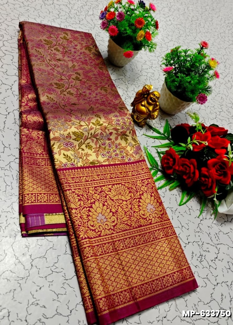 Bridal silk gold silvar and copper zari weave and wedding art silk suba muhurtha pattu sarees - MEJANTA (1)