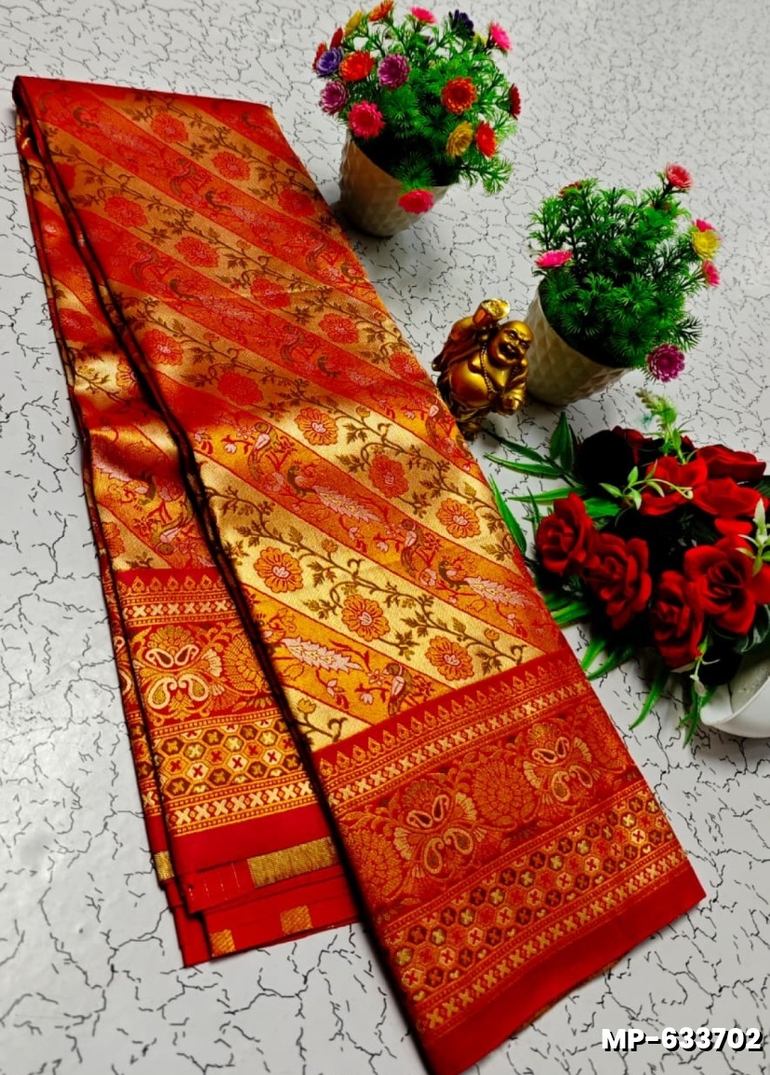 Bridal silk gold silvar and copper zari weave and wedding art silk suba muhurtha pattu sarees - MERUN (4)