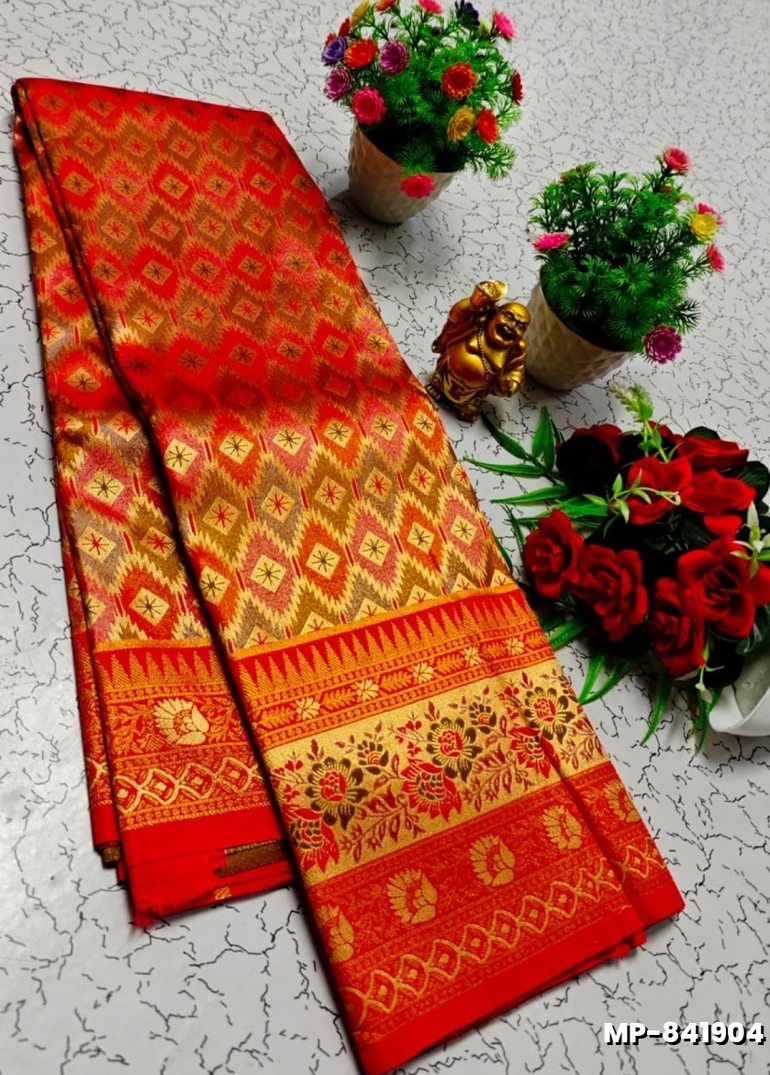 Bridal silk gold silvar and copper zari weave and wedding art silk suba muhurtha pattu sarees - RED (3)