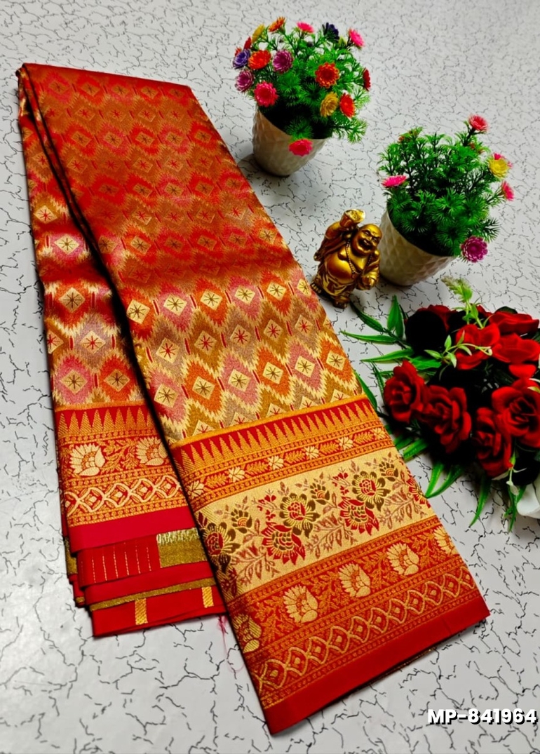 Bridal silk gold silvar and copper zari weave and wedding art silk suba muhurtha pattu sarees - BROWN COLOUR