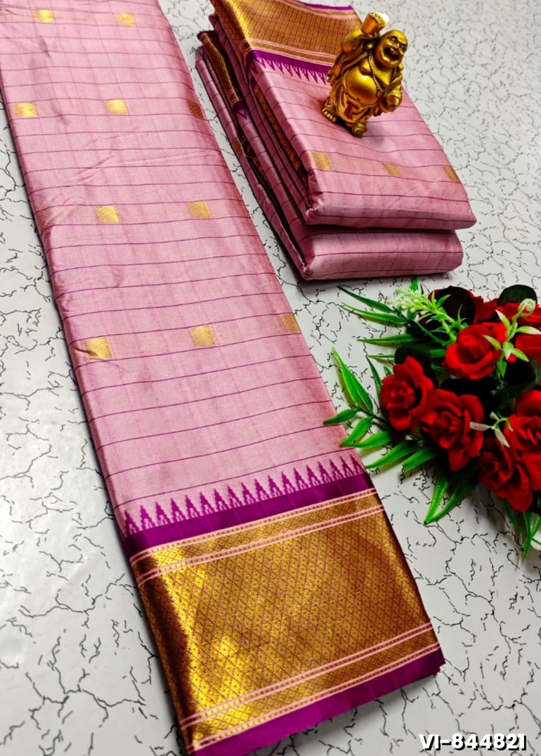 Traditional Checked Silk Saree Premium Design Border Zari Design - BABY PINK