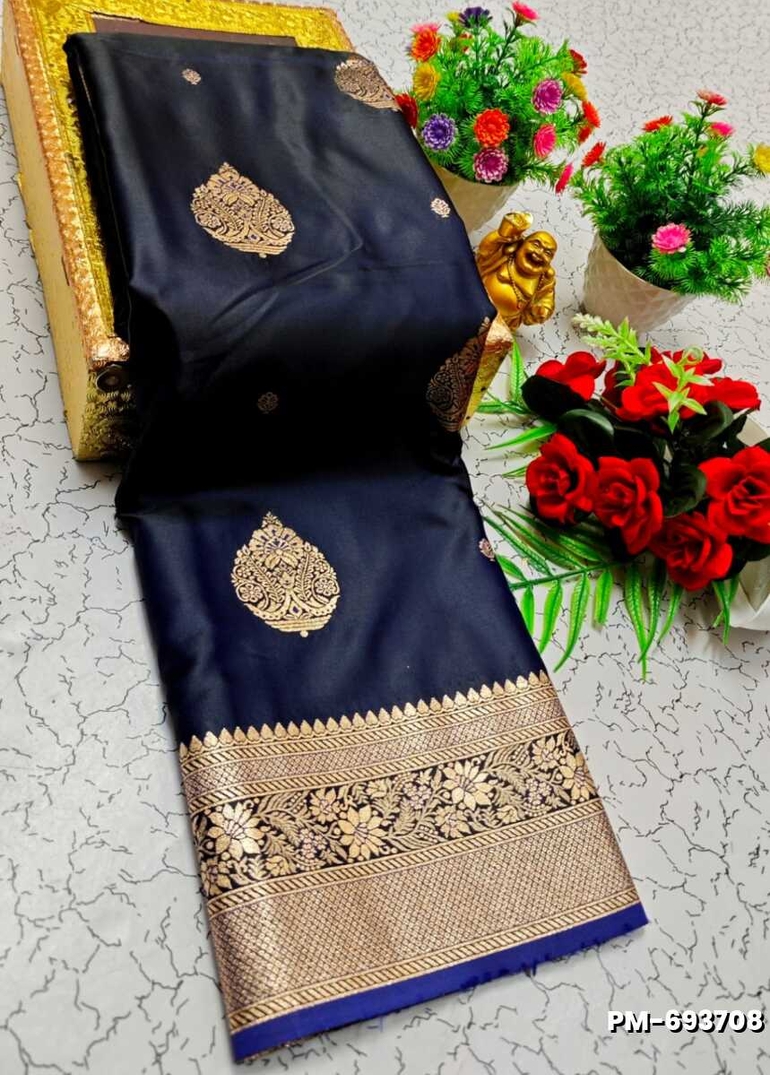 Bridal Premium Soft silk gold zari weave and wedding art silk and Premium Soft Silk sarees - NAVY COLOUR