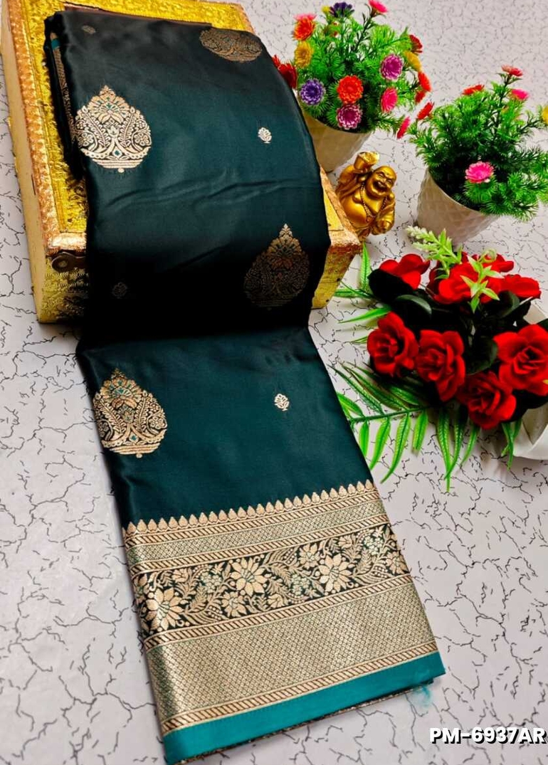 Bridal Premium Soft silk gold zari weave and wedding art silk and Premium Soft Silk sarees - PEACOCK GREEN
