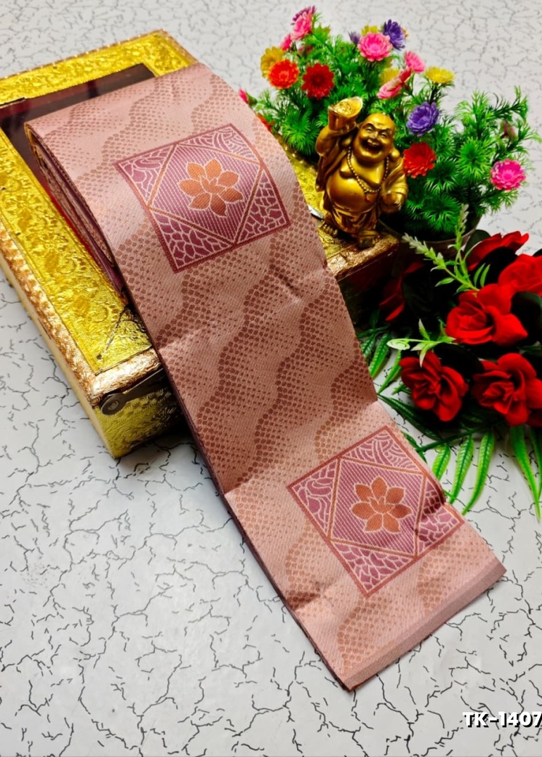 Kubera borderless elite bridal rapier fancy light weight silk type sarees function wear - LITE PEACH