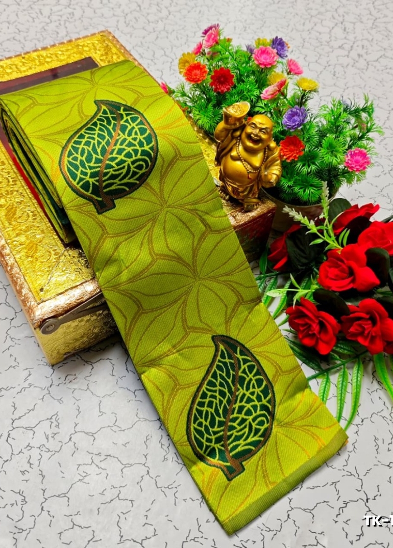 Kubera borderless elite bridal rapier fancy light weight silk type sarees function wear - FLORAISON GREEN