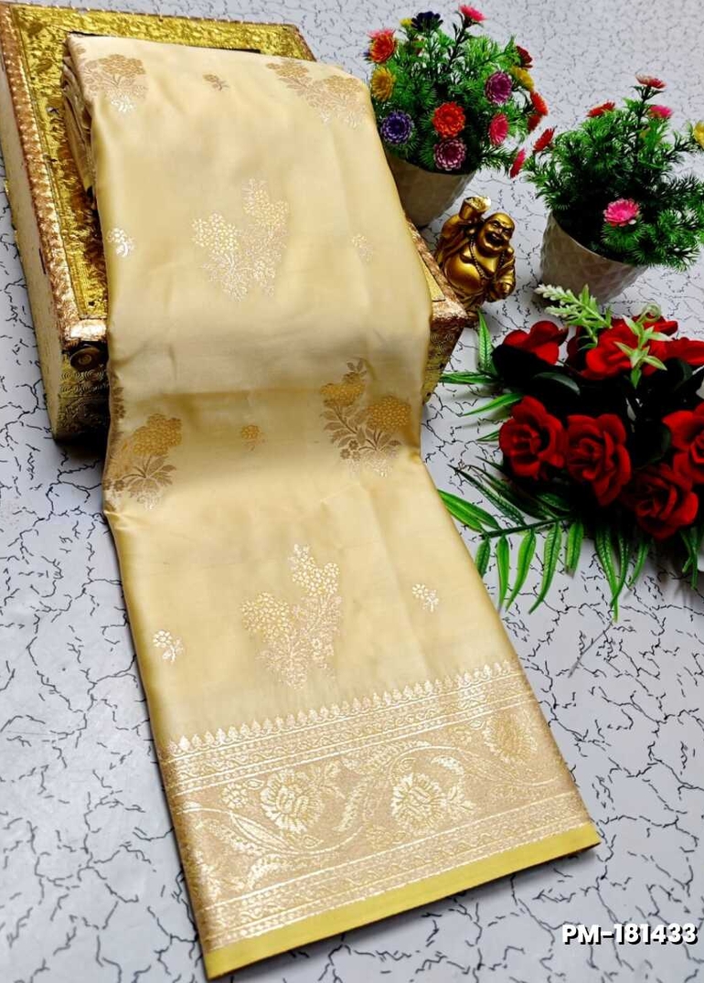 Bridal Premium Soft silk gold zari weave and wedding art silk and Premium Soft Silk sarees - CREAM