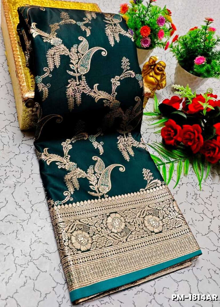 Bridal Premium Soft silk gold zari weave and wedding art silk and Premium Soft Silk sarees - PEACOCK GREEN (1)