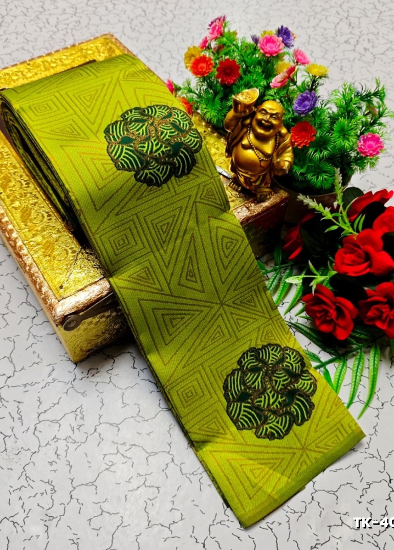 Kubera borderless elite bridal rapier fancy light weight silk type sarees function wear - FLORAISON GREEN (1)