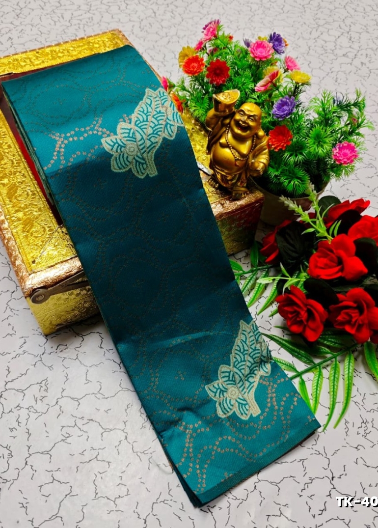 Kubera borderless elite bridal rapier fancy light weight silk type sarees function wear - TEAL COLOUR (1)