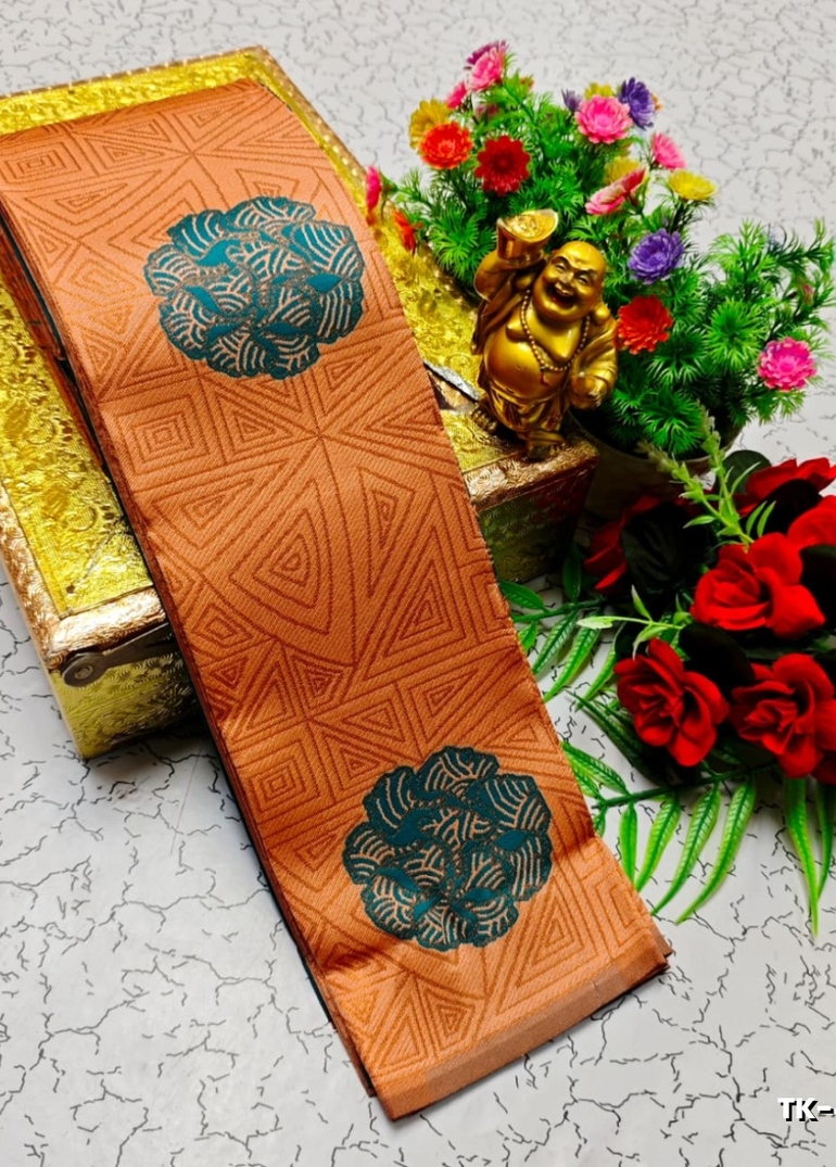 Kubera borderless elite bridal rapier fancy light weight silk type sarees function wear - LIGHT ORANGE (1)