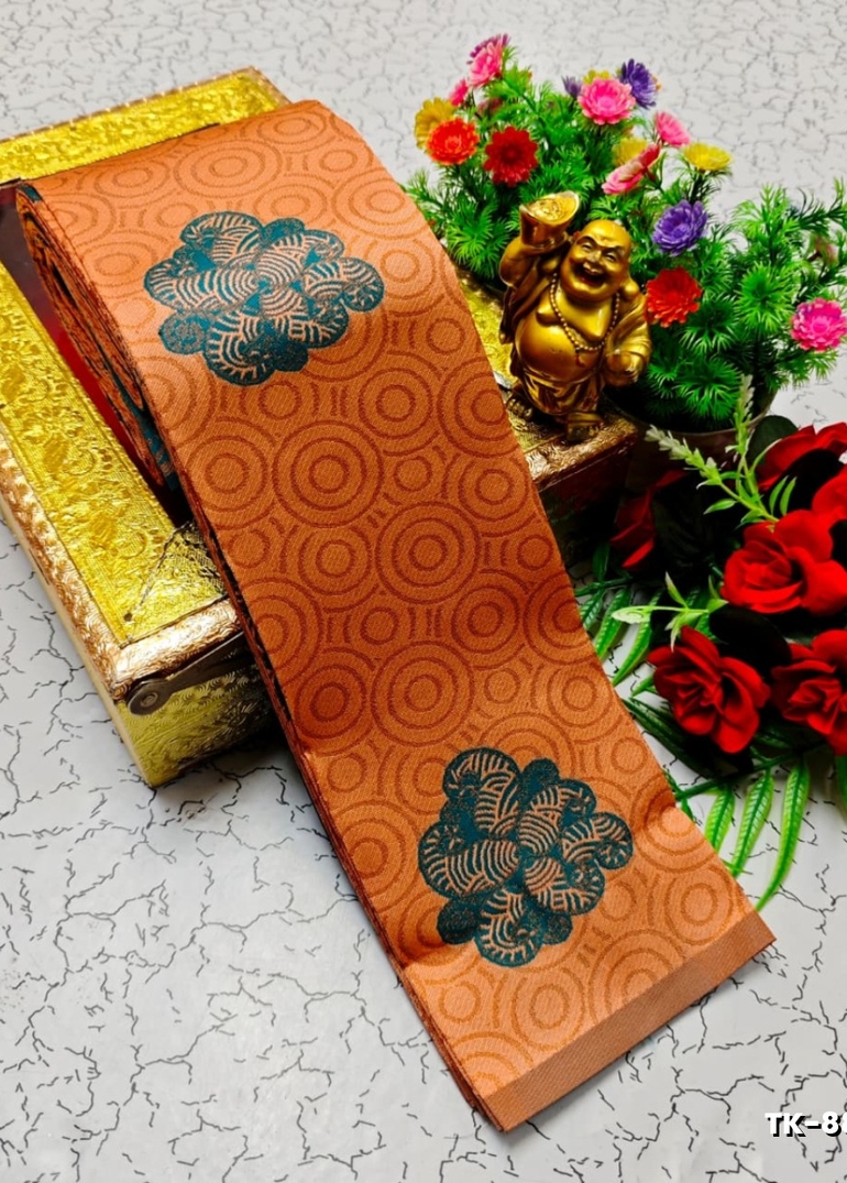 Kubera borderless elite bridal rapier fancy light weight silk type sarees function wear - LIGHT ORANGE (2)