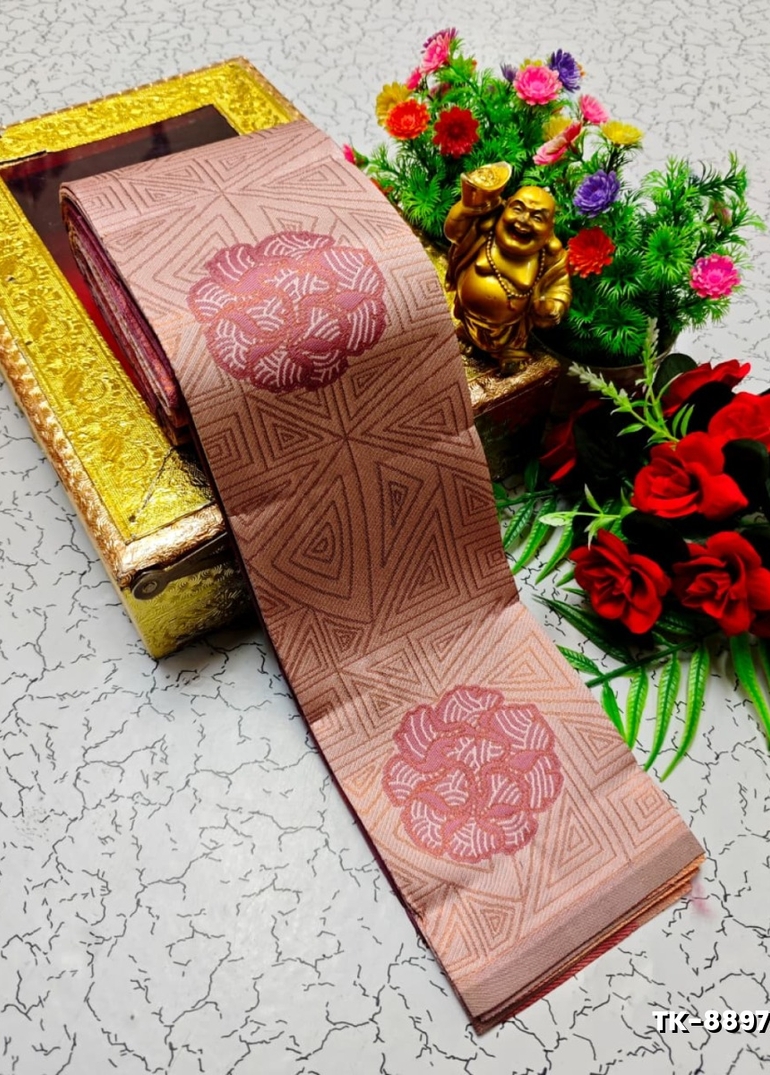 Kubera borderless elite bridal rapier fancy light weight silk type sarees function wear - LITE PEACH (2)