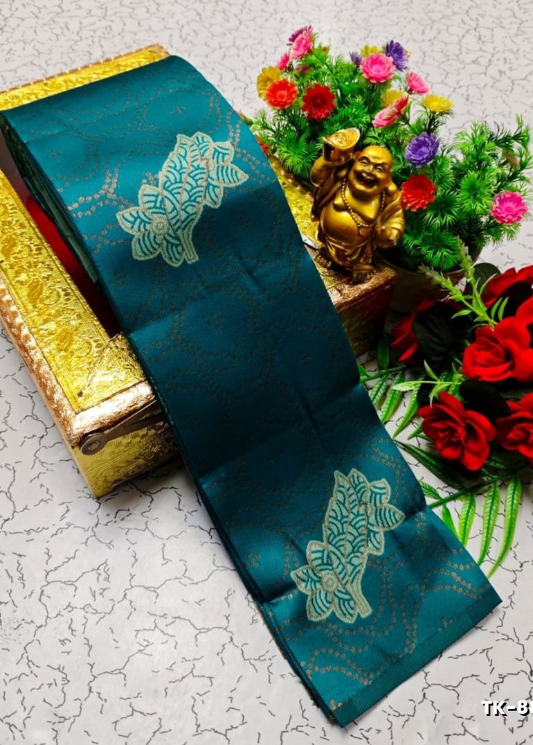 Kubera borderless elite bridal rapier fancy light weight silk type sarees function wear - TEAL COLOUR (2)