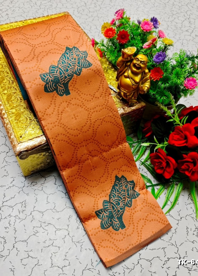 Kubera borderless elite bridal rapier fancy light weight silk type sarees function wear - LIGHT ORANGE (3)