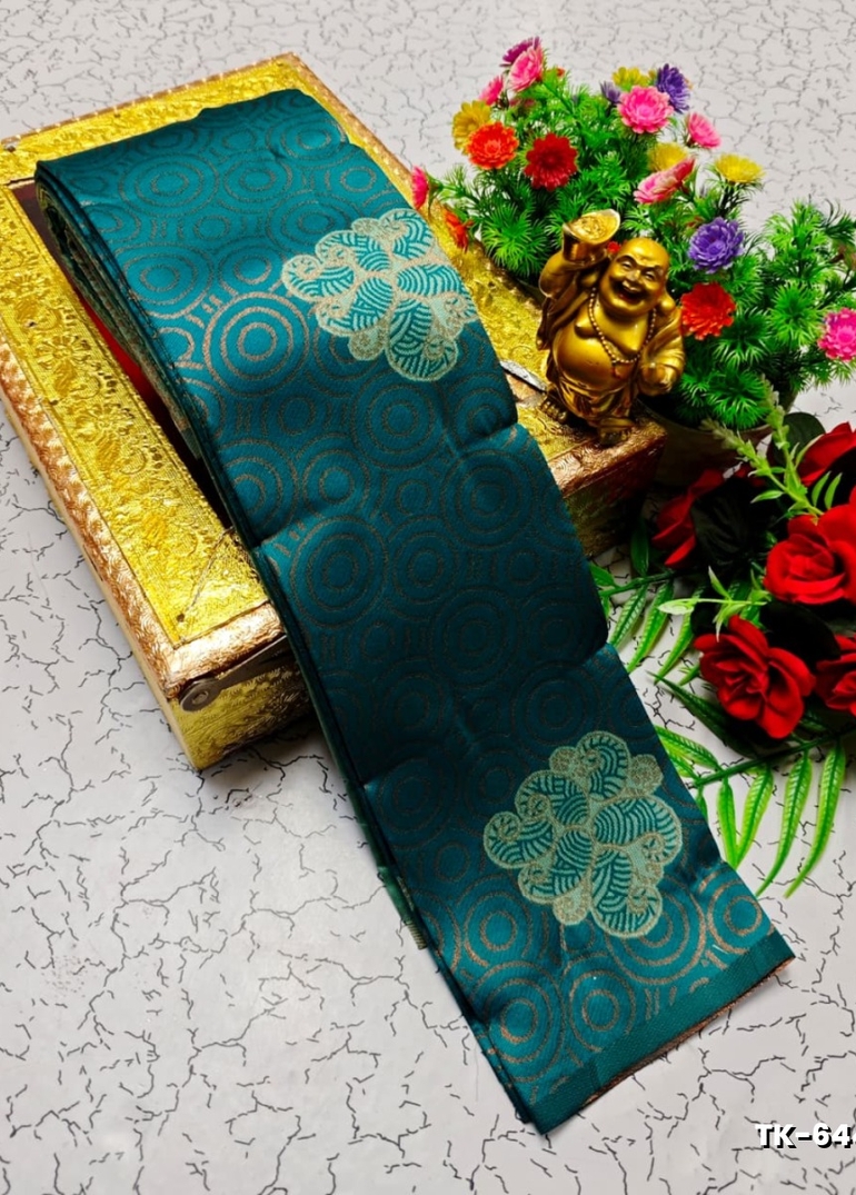 Kubera borderless elite bridal rapier fancy light weight silk type sarees function wear - TEAL COLOUR (3)