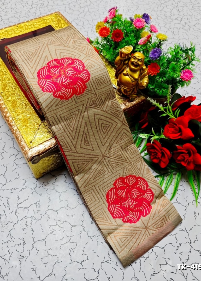 Kubera borderless elite bridal rapier fancy light weight silk type sarees function wear - LIGHT SANDLE