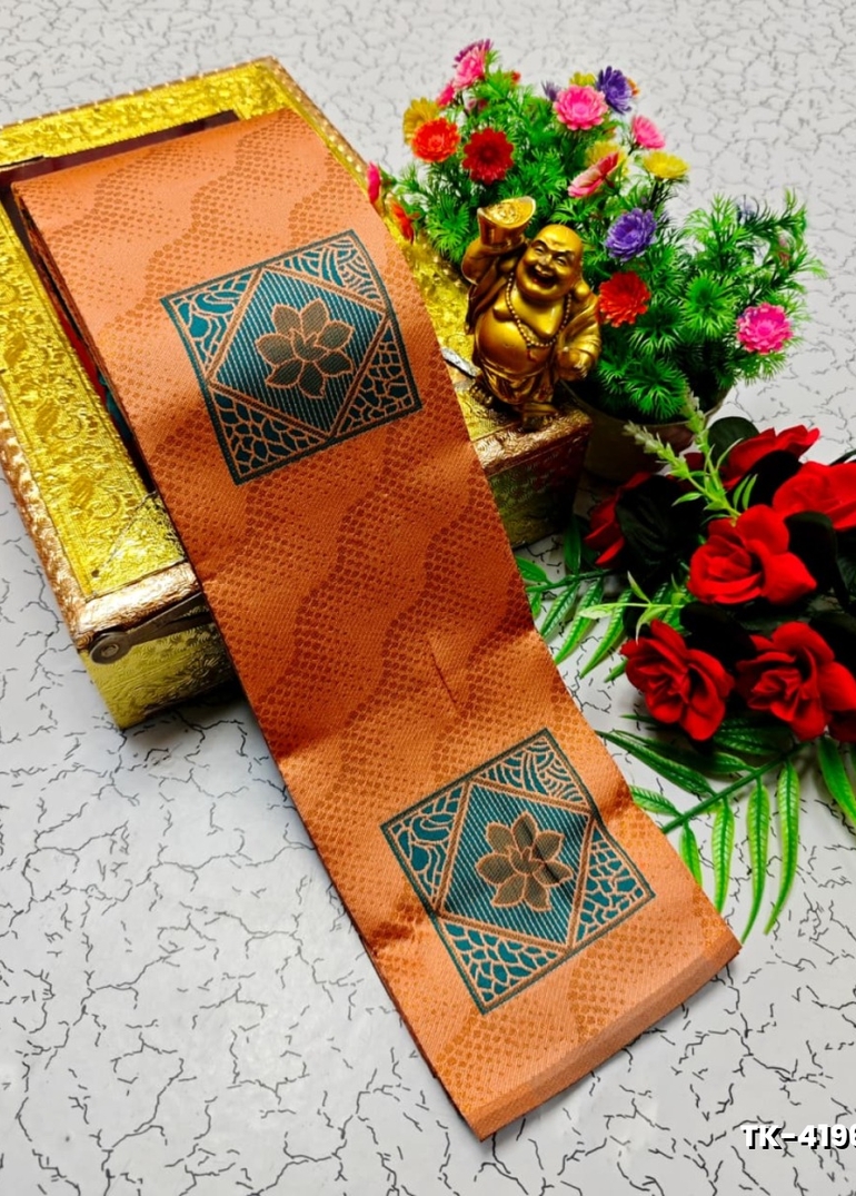 Kubera borderless elite bridal rapier fancy light weight silk type sarees function wear - LIGHT ORANGE (4)