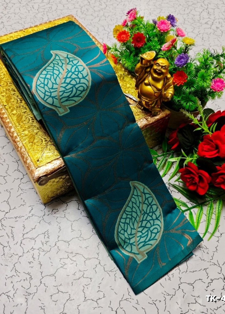 Kubera borderless elite bridal rapier fancy light weight silk type sarees function wear - TEAL COLOUR (4)