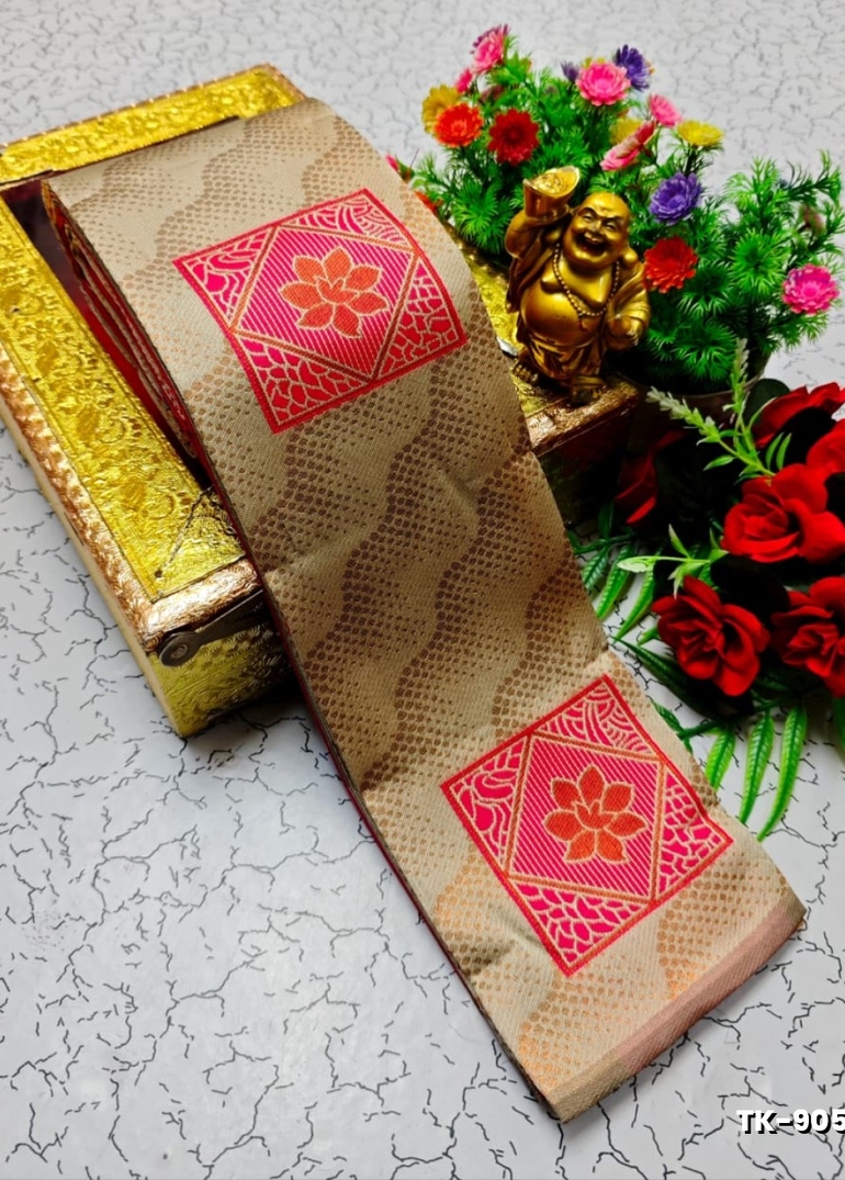 Kubera borderless elite bridal rapier fancy light weight silk type sarees function wear - SANDLE (5)