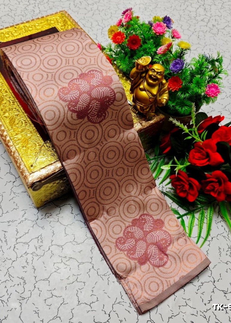 Kubera borderless elite bridal rapier fancy light weight silk type sarees function wear - LITE PEACH (5)