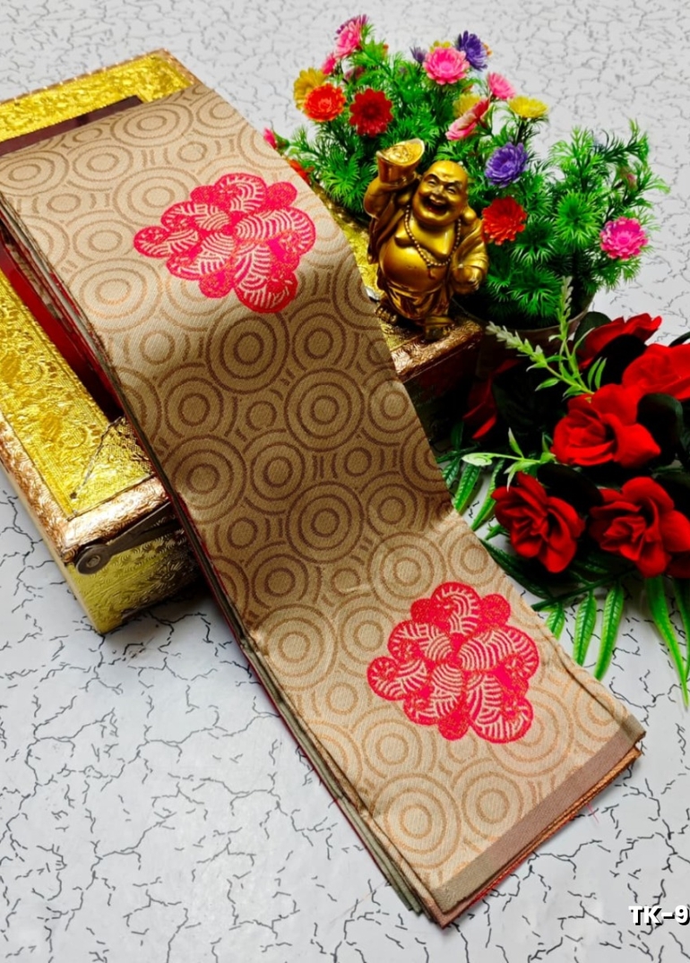 Kubera borderless elite bridal rapier fancy light weight silk type sarees function wear - LIGHT GOLD