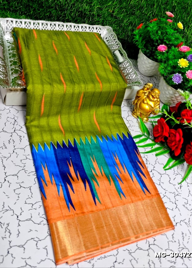 Traditional Look Malgudi Silk Saree Lightweight Silk Blend Saree - MEHENDHI GREEN