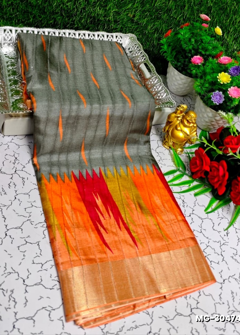 Traditional Look Malgudi Silk Saree Lightweight Silk Blend Saree - GRAY