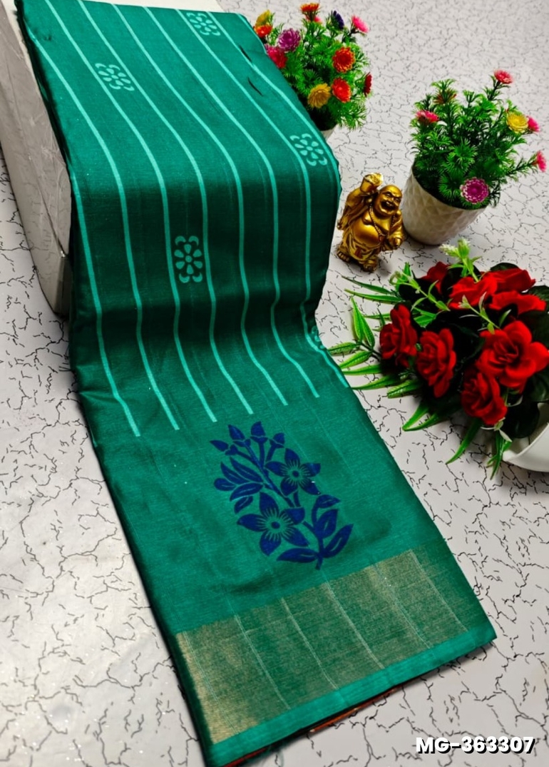Traditional Look Malgudi Silk Saree Lightweight Silk Blend Saree - TEAL COLOUR