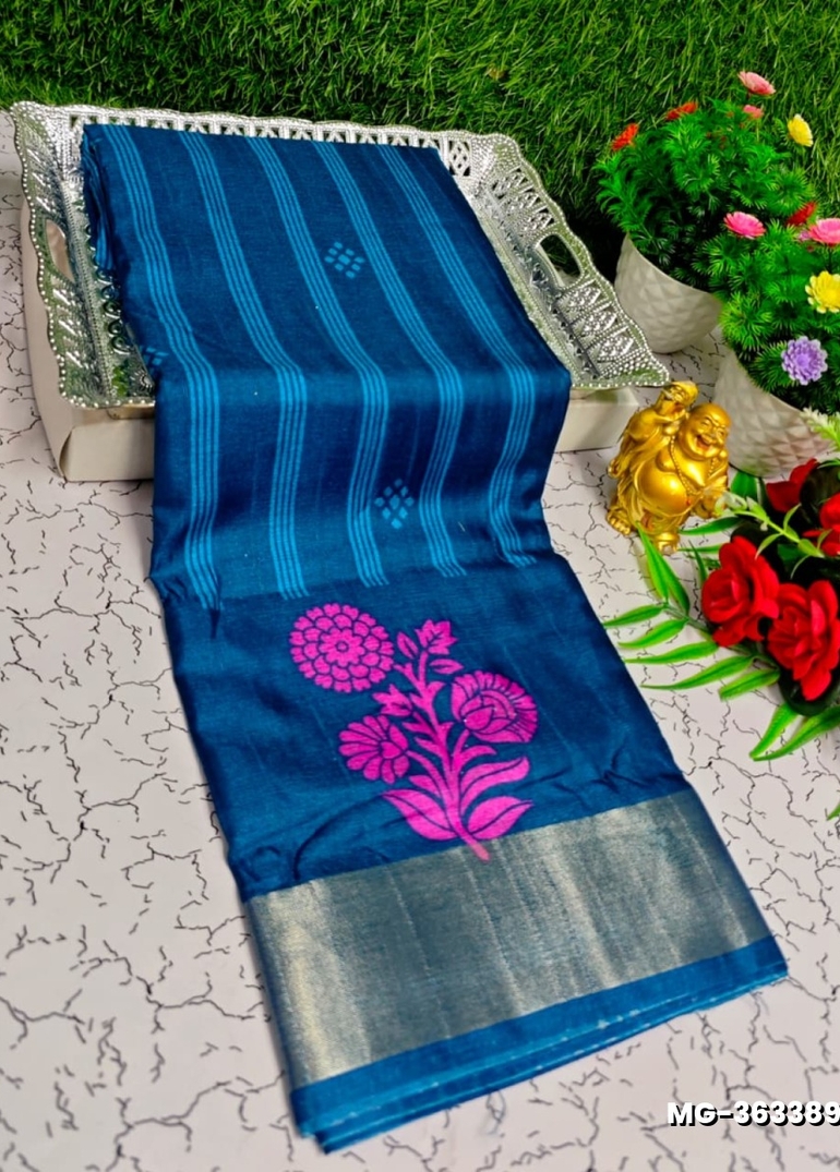 Traditional Look Malgudi Silk Saree Lightweight Silk Blend Saree - BLUE COLOUR