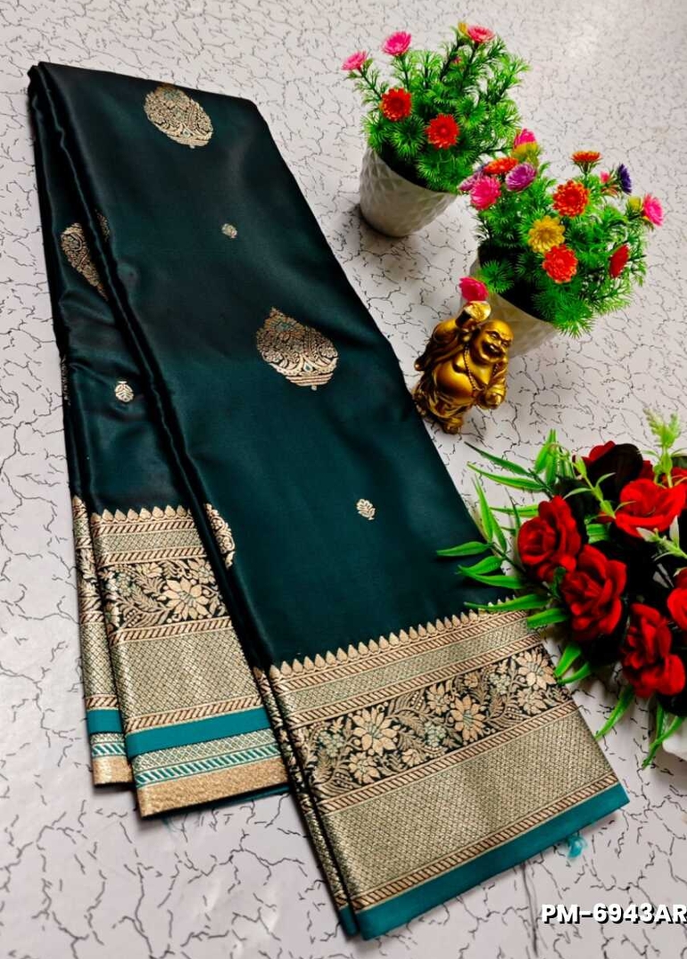 Bridal Premium Soft silk gold zari weave and wedding art silk and Premium Soft Silk sarees - PEACOCK GREEN (2)