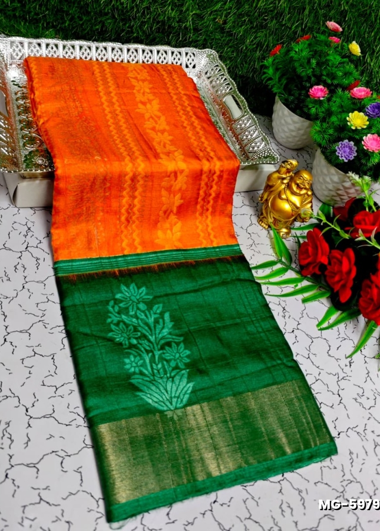 Traditional Look Malgudi Silk Saree Lightweight Silk Blend Saree - ORANGE (1)