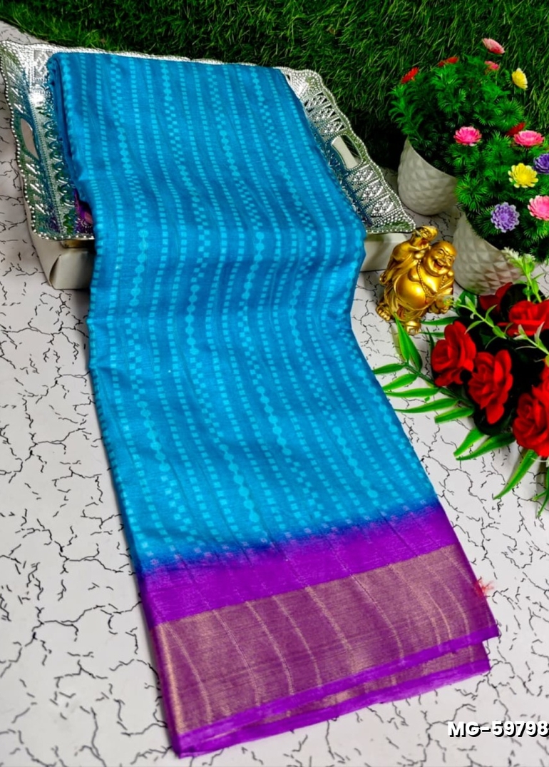 Traditional Look Malgudi Silk Saree Lightweight Silk Blend Saree - BLUE COLOUR (7)
