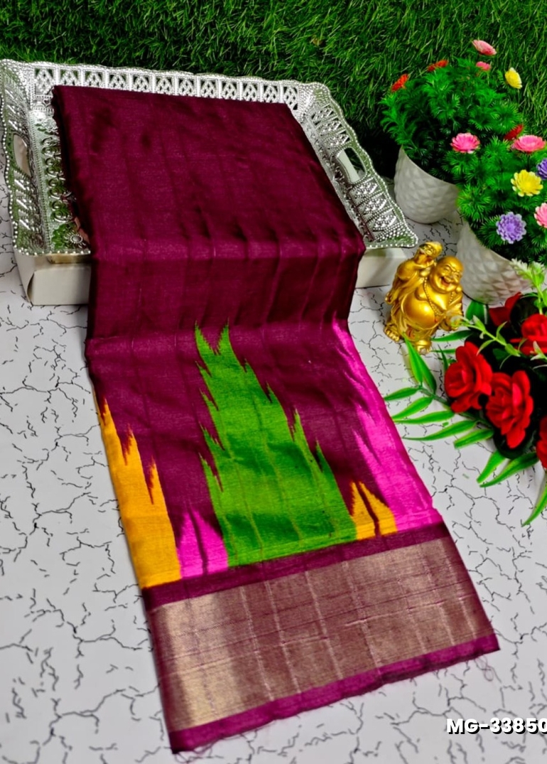 Traditional Look Malgudi Silk Saree Lightweight Silk Blend Sare - PURPLE COLOUR