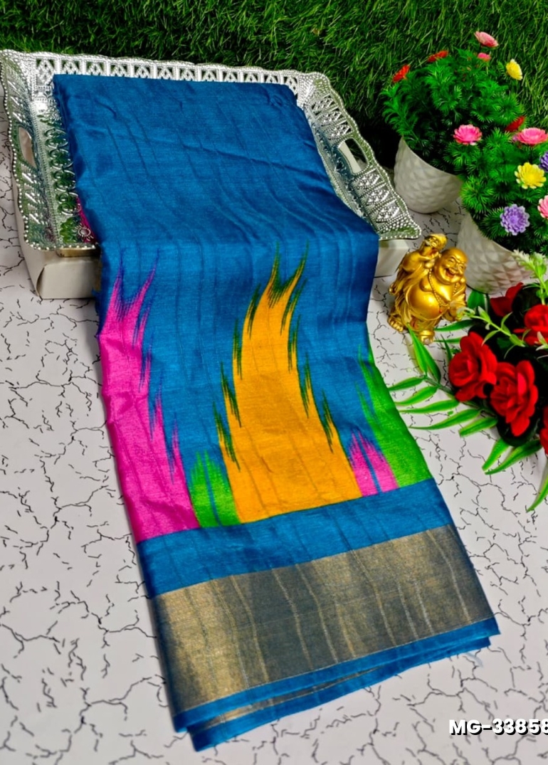 Traditional Look Malgudi Silk Saree Lightweight Silk Blend Sare - BLUE SHADE