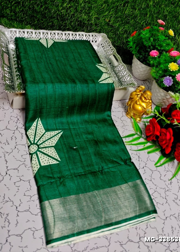 Traditional Look Malgudi Silk Saree Lightweight Silk Blend Sare - BOTTLE GREEN