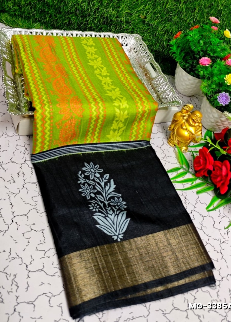 Traditional Look Malgudi Silk Saree Lightweight Silk Blend Sare - LEMON GREEN N