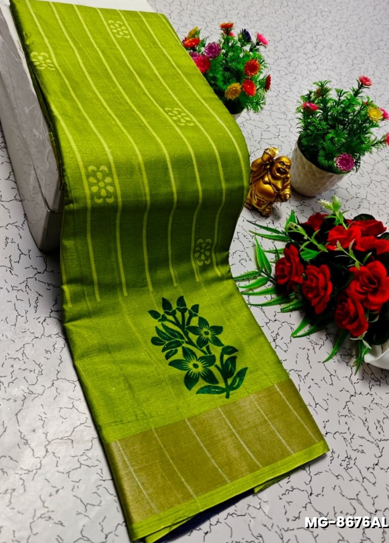 Traditional Look Malgudi Silk Saree Lightweight Silk Blend Saree - LITE GREEN (1)