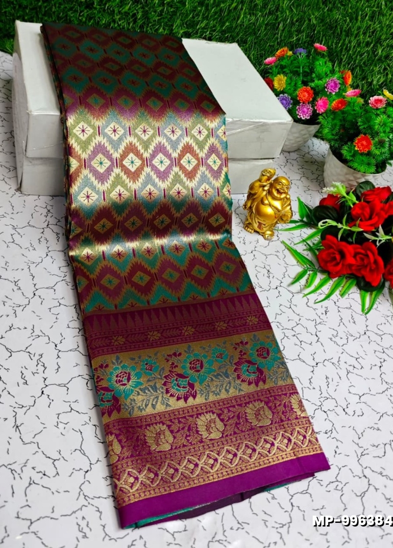 Bridal silk gold silvar and copper zari weave and wedding art silk suba muhurtha pattu sarees - WINE COLOUR (4)