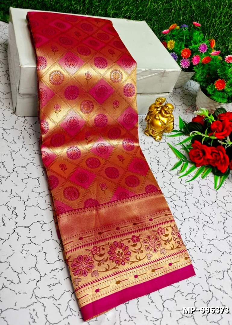 Bridal silk gold silvar and copper zari weave and wedding art silk suba muhurtha pattu sarees - RUBY COLOUR